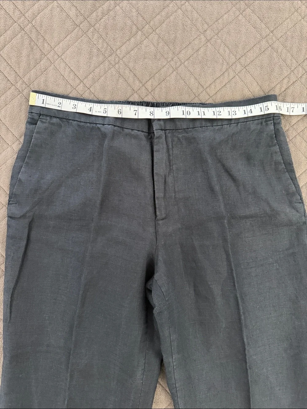 Zara Black Linen Trousers/Pants with Pom Trim size L
